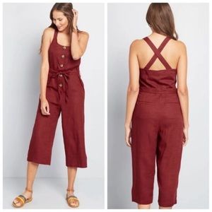 NWT-Modcloth Brick Red Belted Waist Tie Jumpsuit